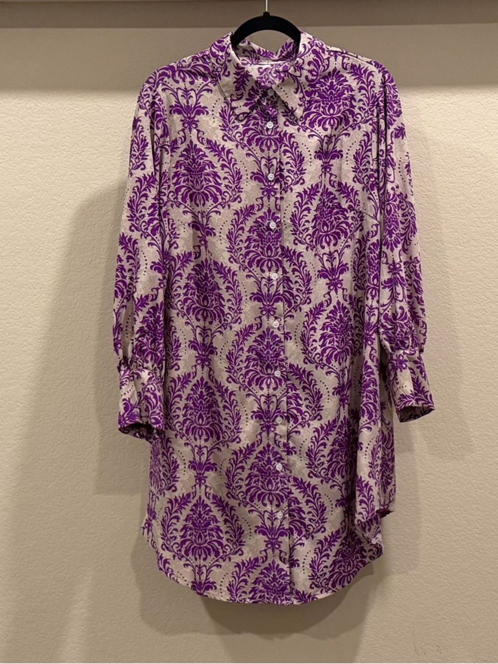 Purple Damask Print Midi Dress